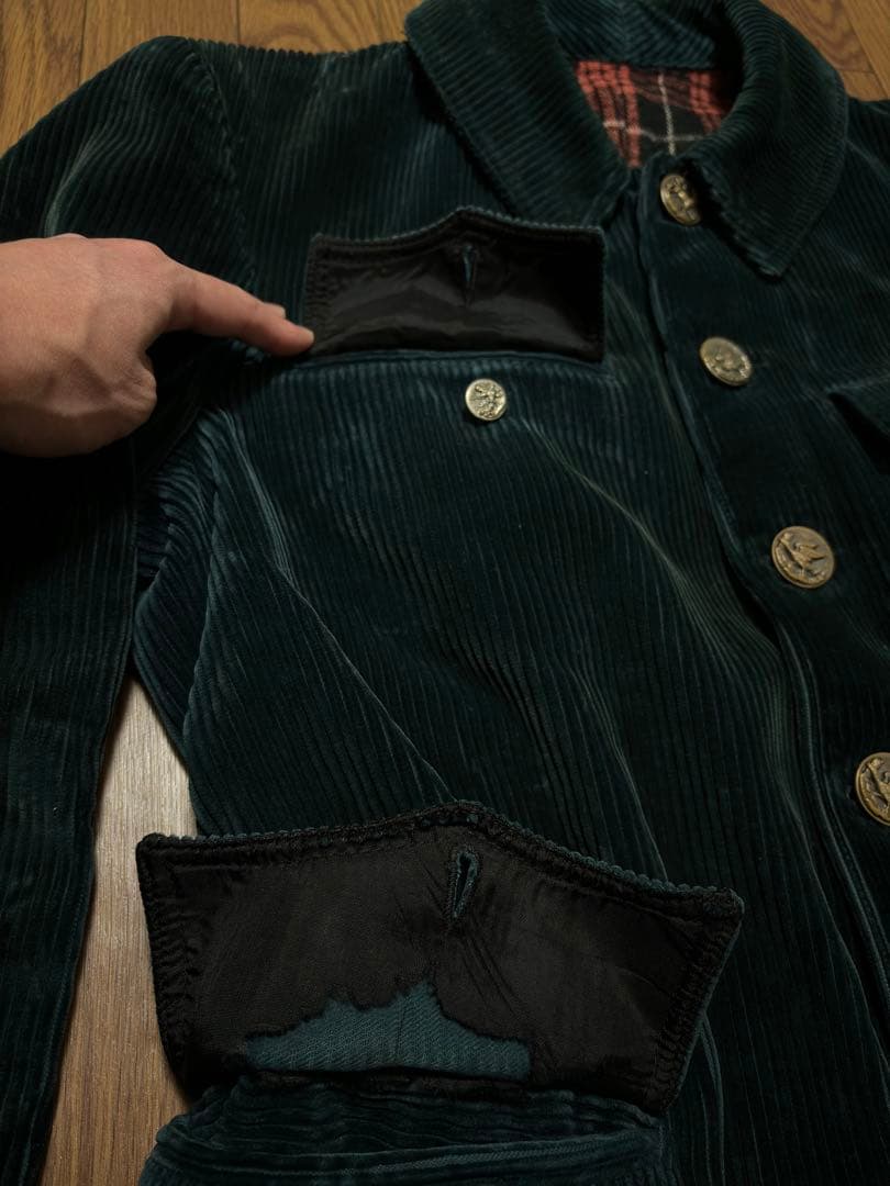 や*と様 フランスヴィンテージ 動物ボタン ハンティングジャケット グリーンコー