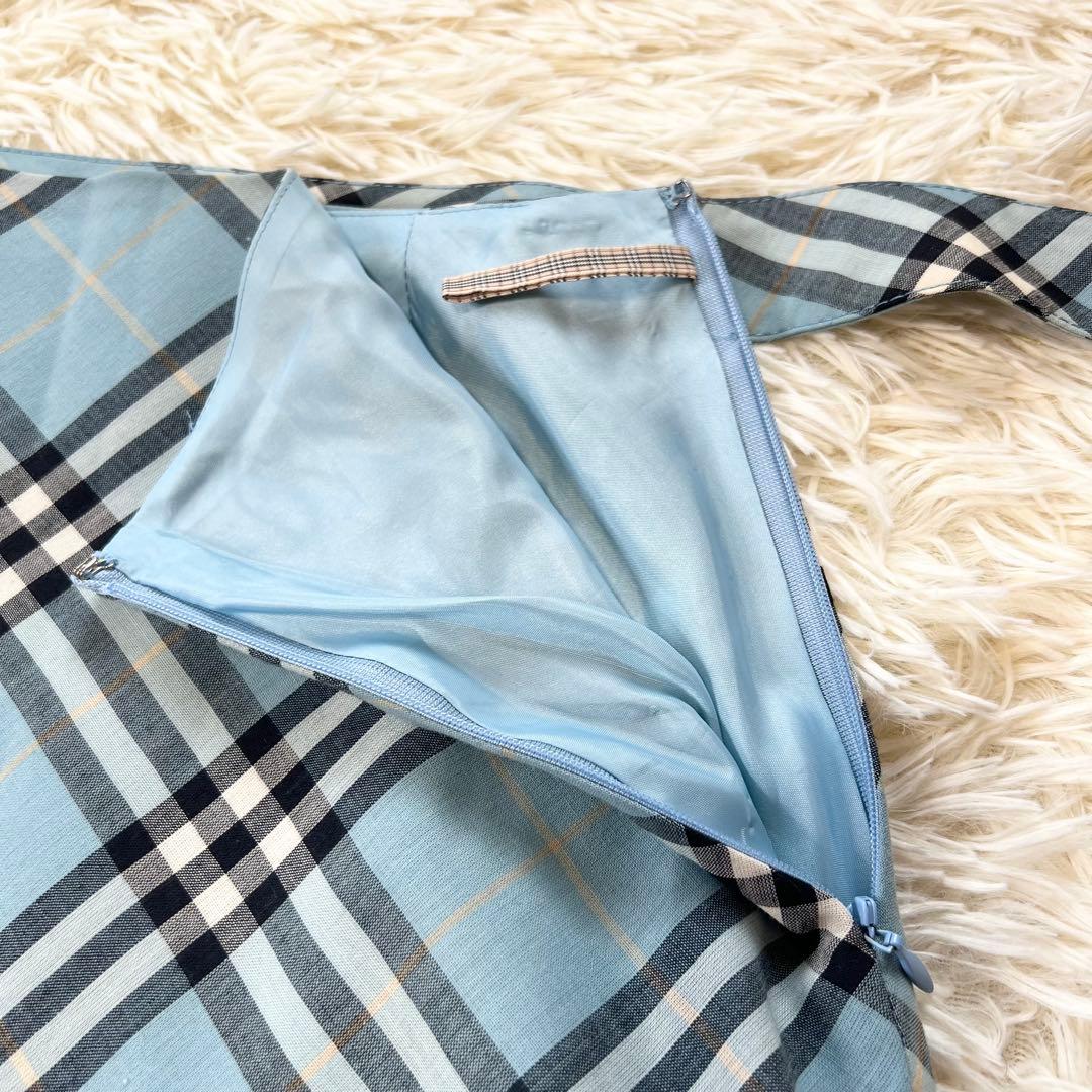 希少 美品✨バーバリーブルーレーベル ノバチェック ホースロゴ ベルト 水色