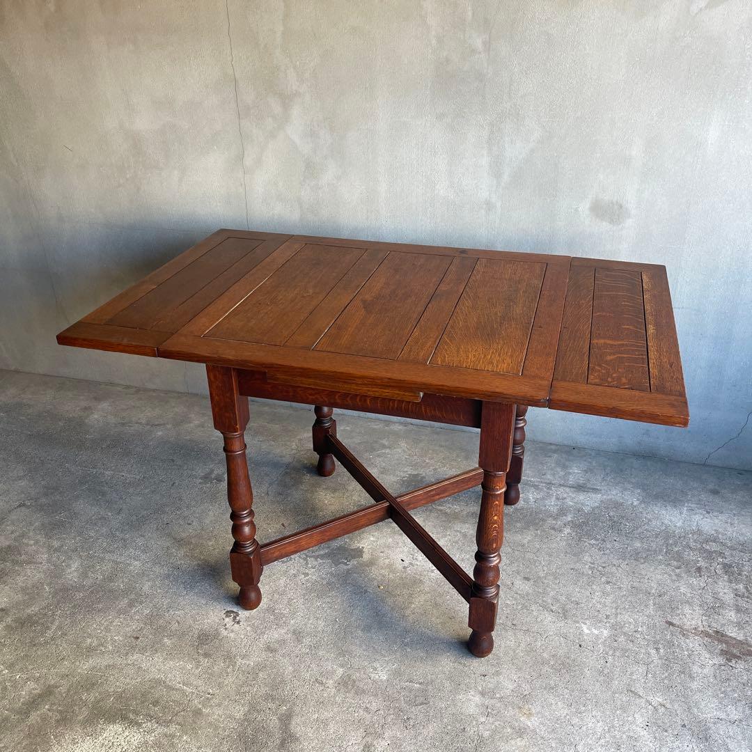 イギリス　オールドアンティーク家具 ドローリーフテーブル 拡張テーブル　オーク