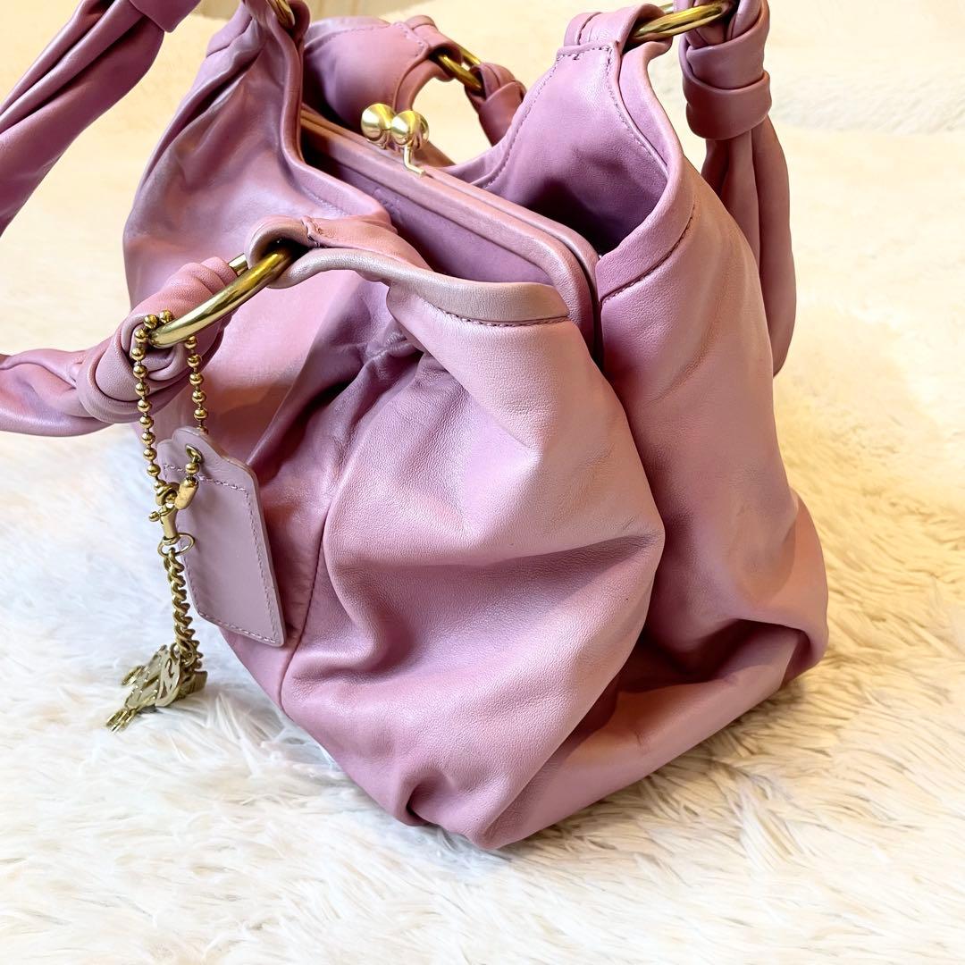 バッグ COACH pink leather handbag kisslock hobo