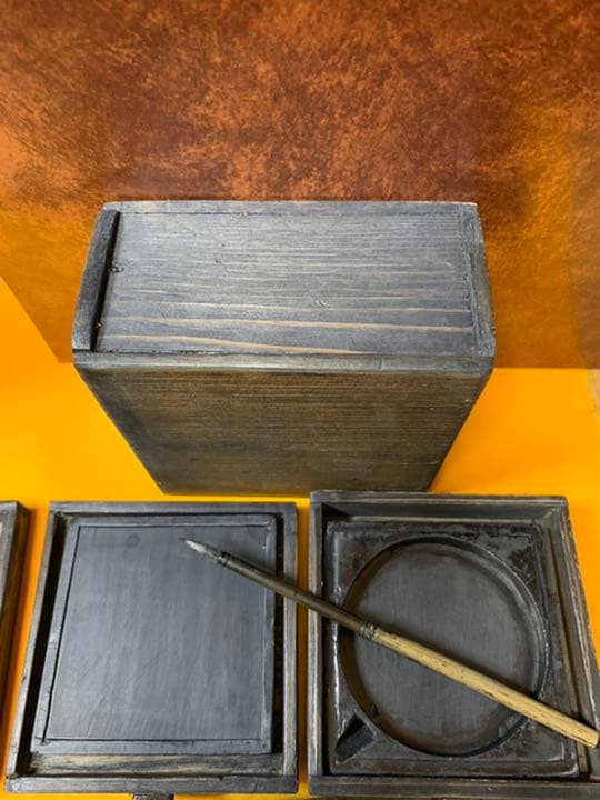 箱硯 古道具 アンティーク インテリアイン骨董 古民具 引き出し卓上矢立て