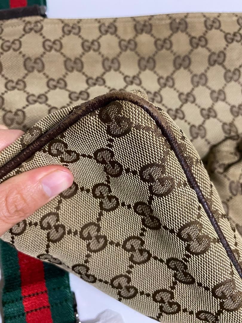 値下げGUCCI GGキャンバス ロゴ　シェリーライン レザー ショルダーバッグ