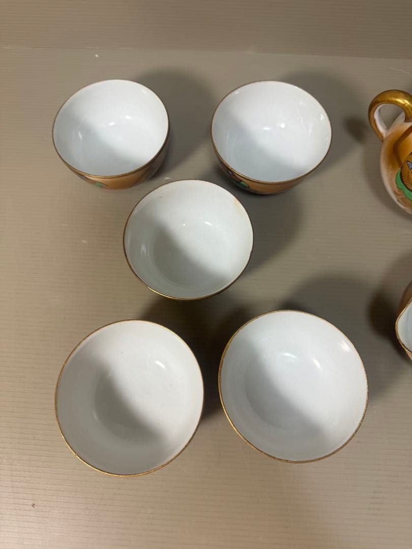 2172 九谷焼 金彩 茶器セット 急須1客 湯冷し1客 湯呑5客