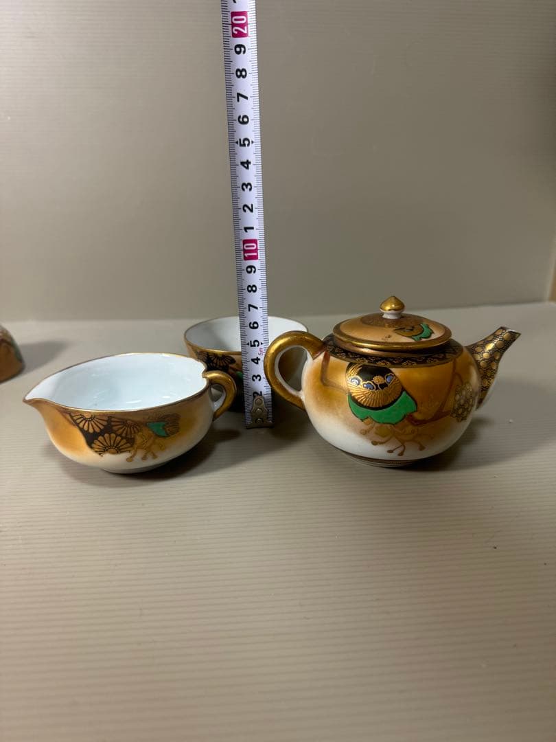 2172 九谷焼 金彩 茶器セット 急須1客 湯冷し1客 湯呑5客