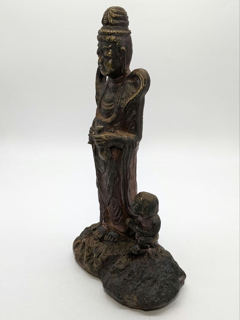 藤原陶臣 備前焼 観音菩薩立像 童 仏像 置物 細工物 工芸品 観音さま