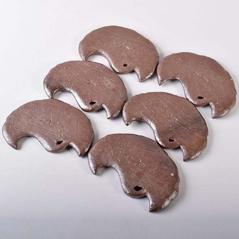 和食器 備前焼 乗松建行作 銀杏型銘々皿 六客 共箱 M R7891