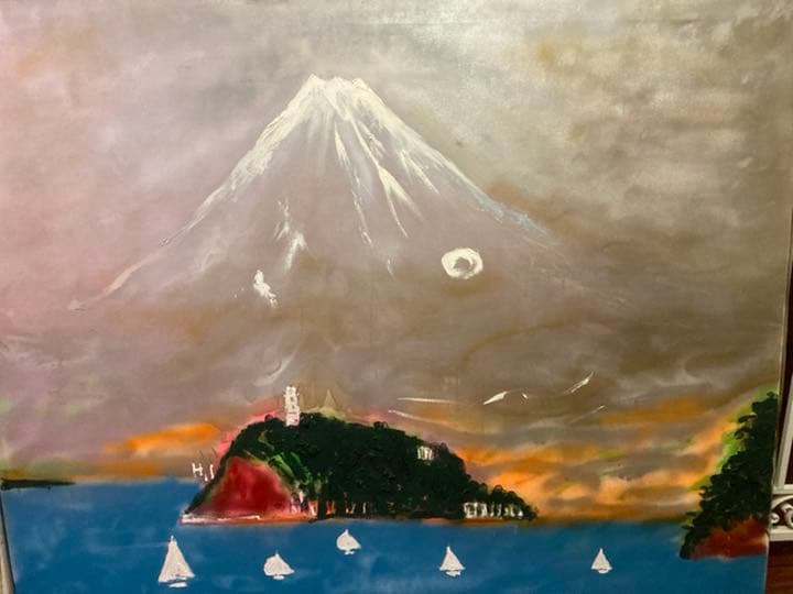 幻想絵画、空飛ぶ画家糸川裕志の富士山曼荼羅の一点、アクリル画