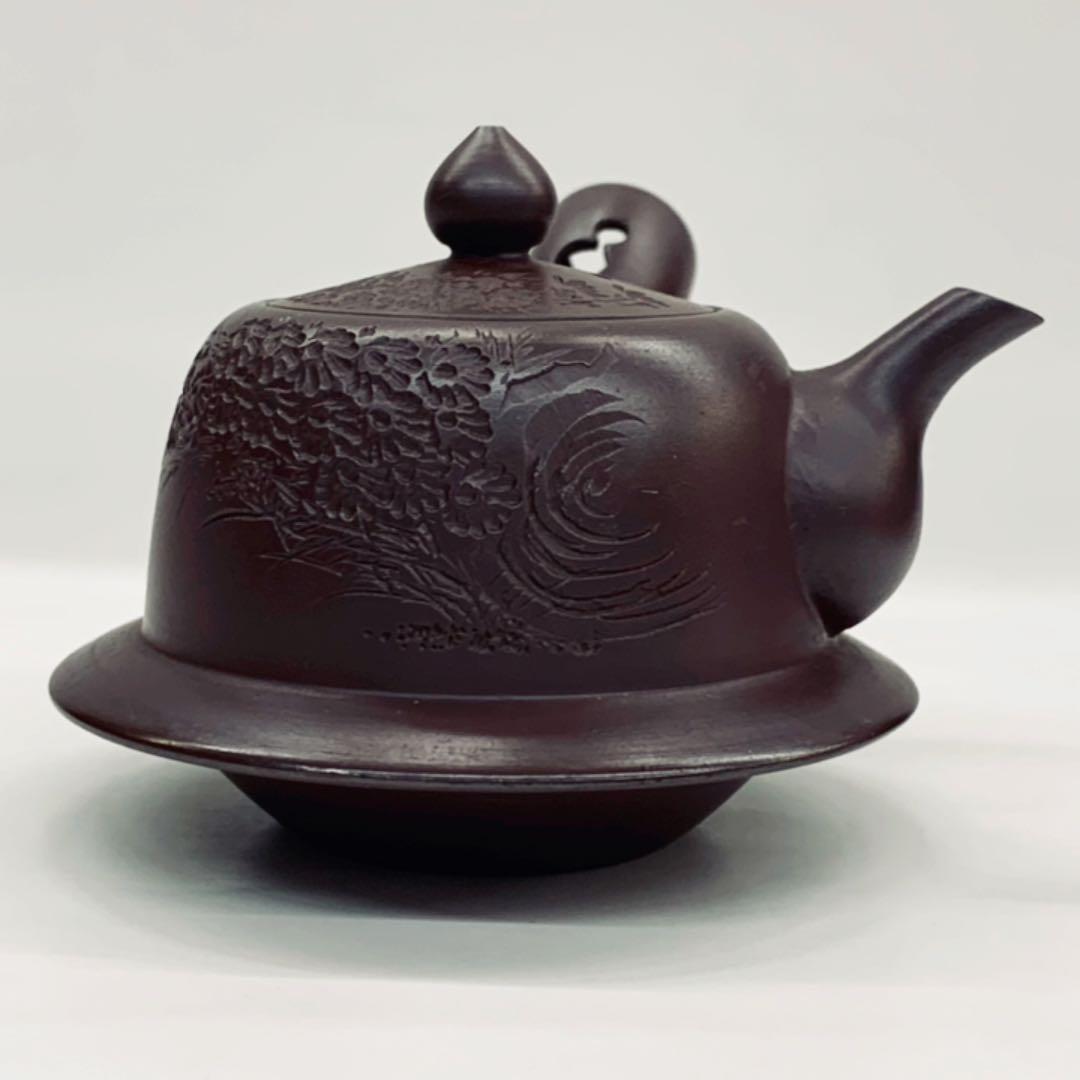 【茶注35    万古焼　茶釜　急須】伊藤実山　紫光刻