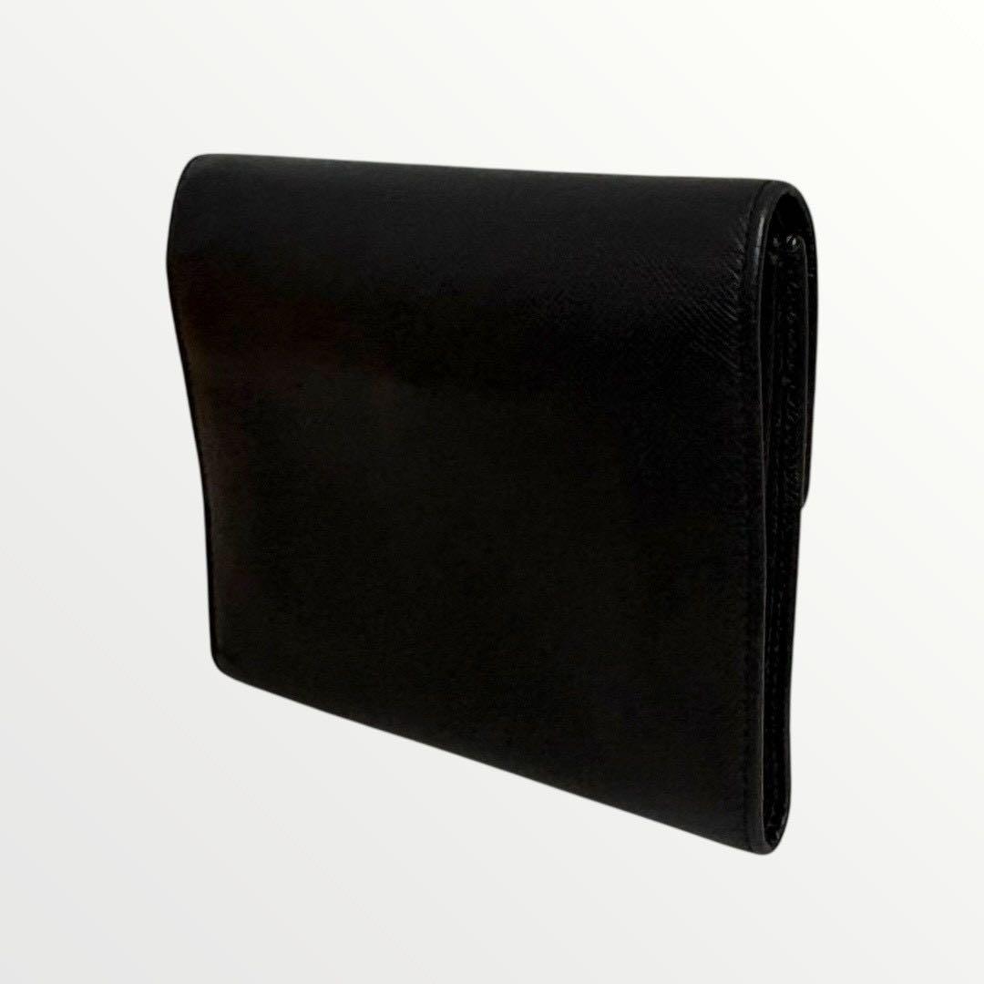 極美品✨ PRADA プラダ 三つ折り財布 サフィアーノ ブラック 三角ロゴ