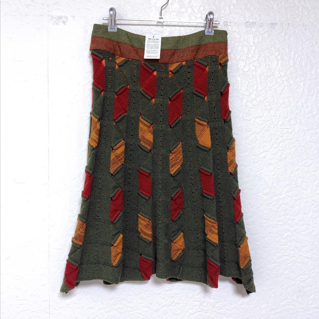 未使用 ETRO 透かし編み ニット ウェーブ スカート カシミヤ混 エトロ