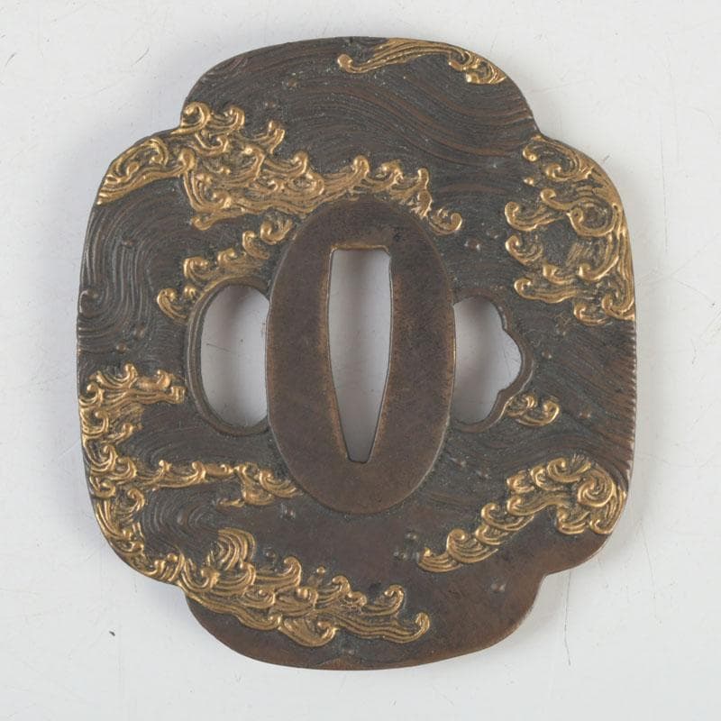 武具　刀装具　古銅　渦文　鍔　時代箱　C　9439