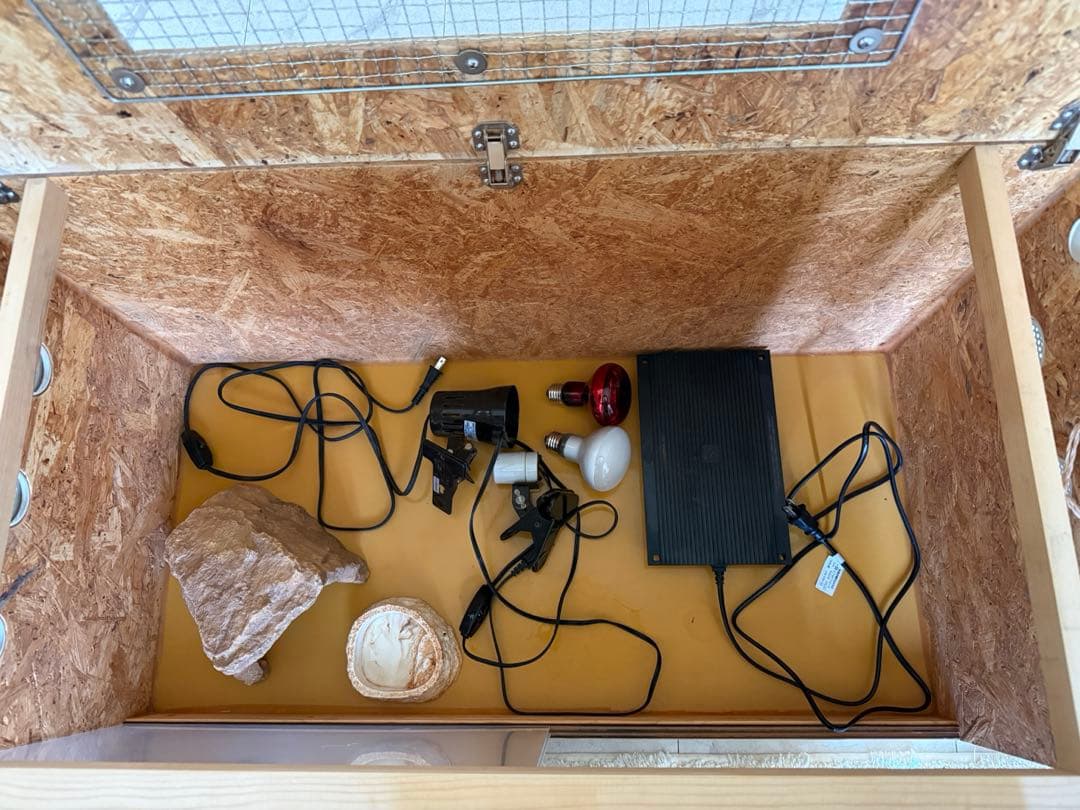 木製飼育ケージ セット ヒーター・照明 • シェルター • 餌皿付き