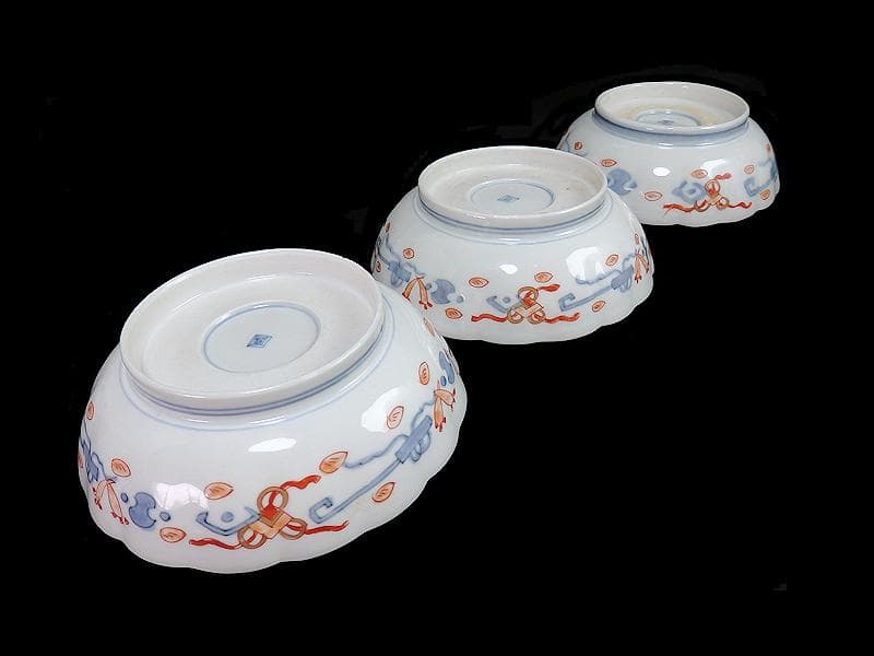 古伊万里　金襴手　牡丹に松竹梅の図　大振膾皿　３客　C784AS-CFz