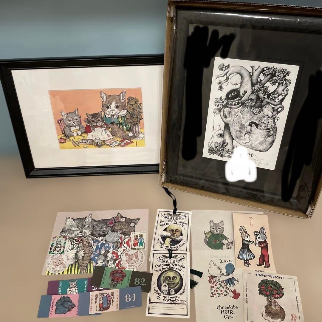 ボリス雑貨店　ヒグチユウコ　複製画　heart 非売品栞他　押印ポストカード付き ボリス雑貨店 ヒグチユウコ 複製画 heart 非売品栞他 押印ポストカード付き