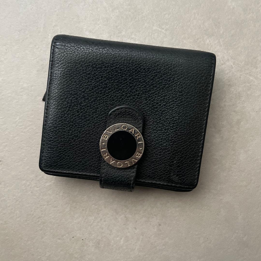 ブルガリ 折り財布 レザー サークルロゴ ブラック