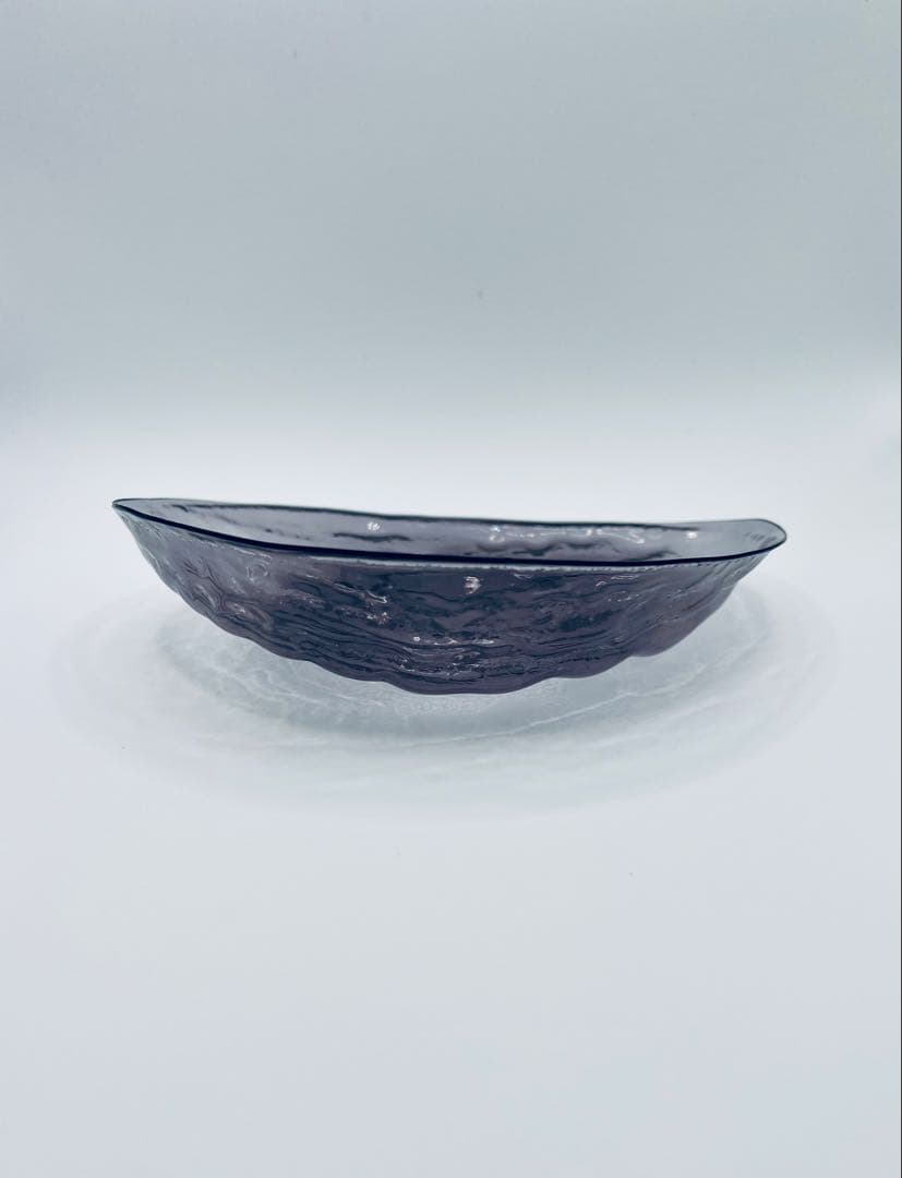 江戸ガラス 型吹きガラスあわび型皿 紫 ギヤマン びいどろ