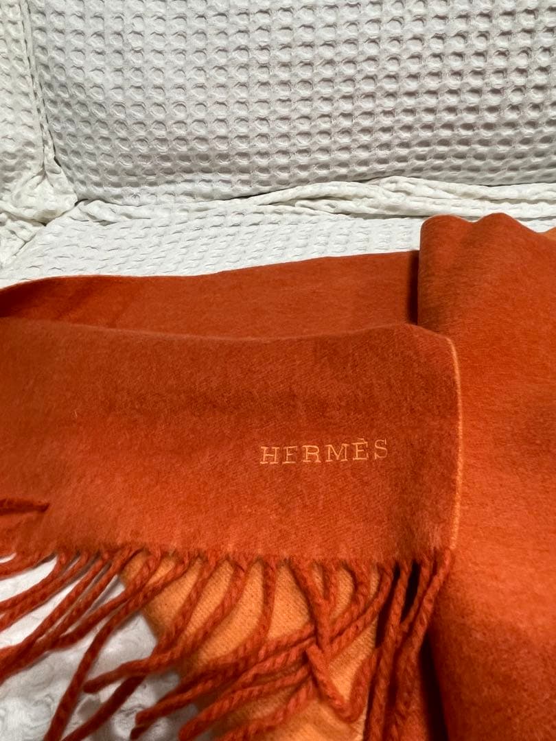 エルメス カシミヤマフラー オレンジ HERMES(エルメス) カシミヤ