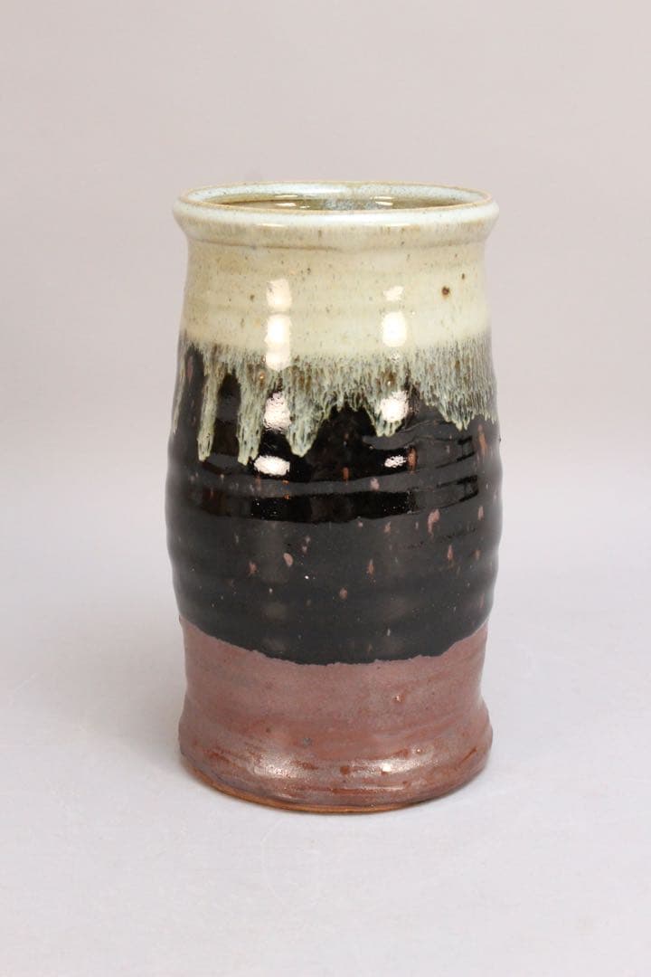 4438 益子窯　木村一郎 造　三彩壷　高さ19.7cm 陶印有　共箱　送料無料