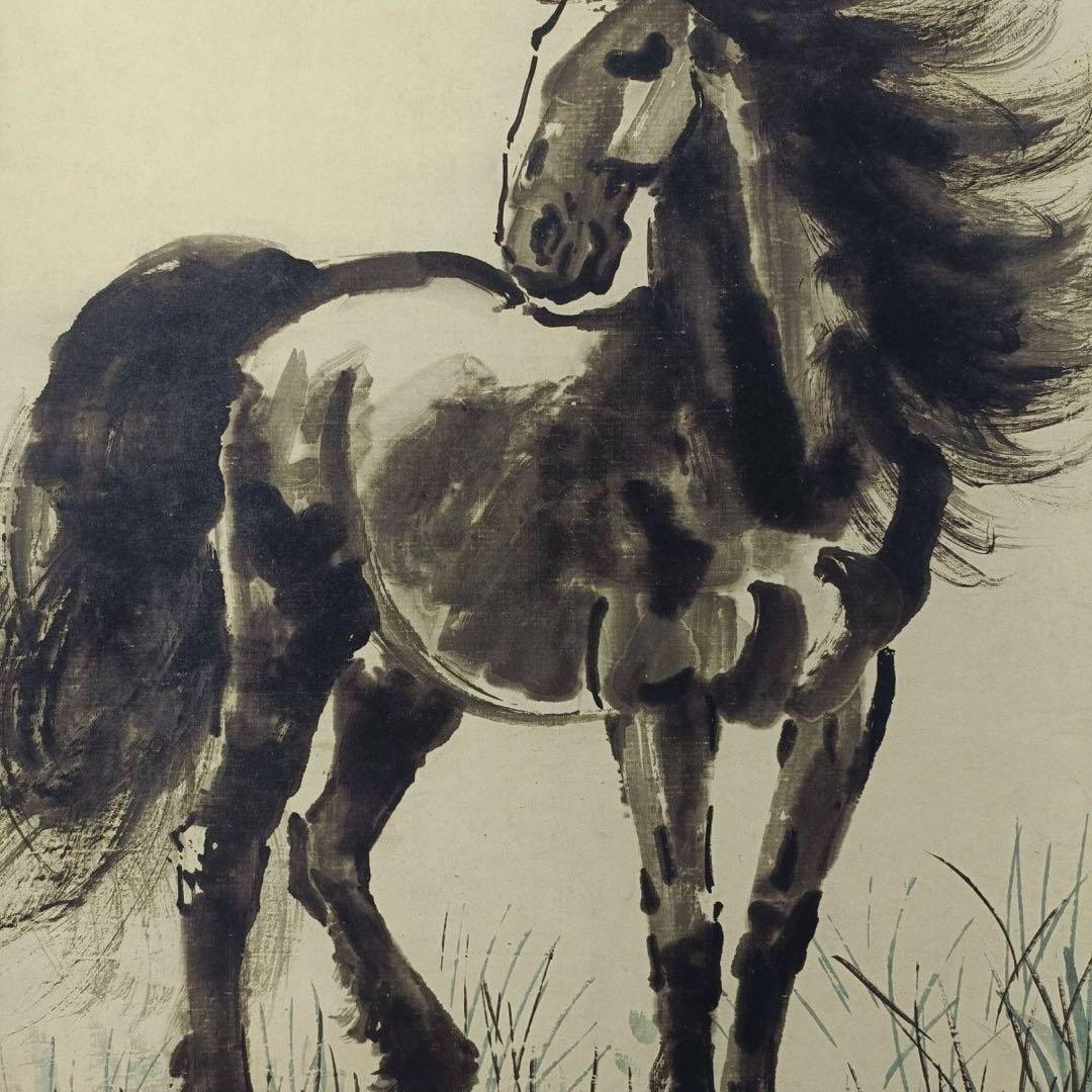 徐悲鴻《名駿図》 三尺中堂 掛軸 中国名人書画 馬図 壁掛け