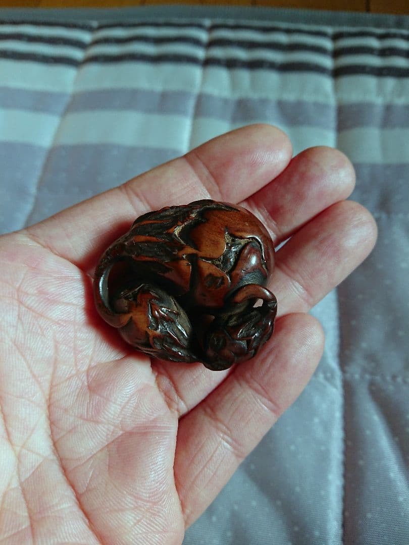 江戸 時代 根付 傷み三茄子 木彫 木製 彫刻
