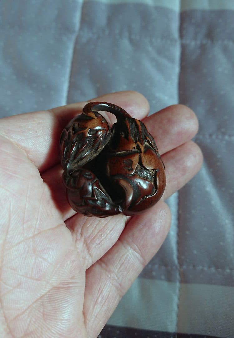 江戸 時代 根付 傷み三茄子 木彫 木製 彫刻