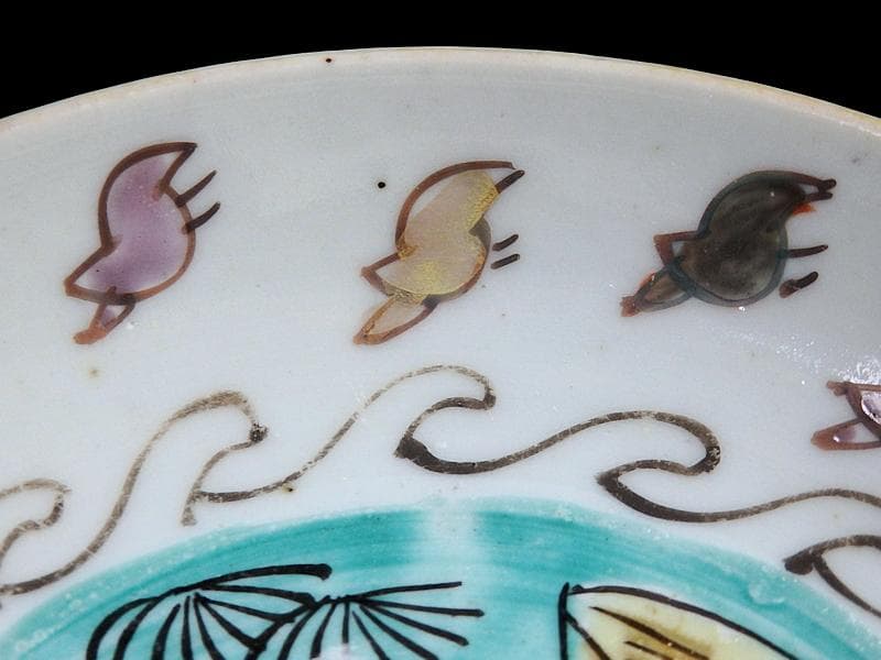 古伊万里　色絵　波千鳥に貝の図　手塩皿　F281AS-DCi