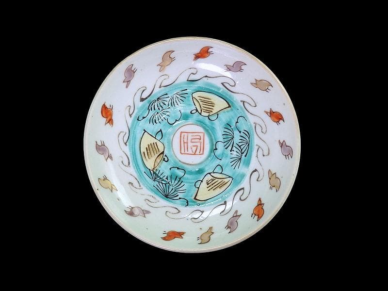 古伊万里　色絵　波千鳥に貝の図　手塩皿　F281AS-DCi