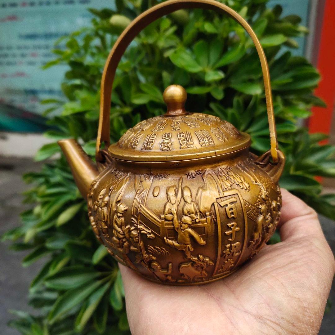 銅 細工 百子祝寿 徳利 急須 煎茶道具 提梁壺 装飾品 工芸品 置物