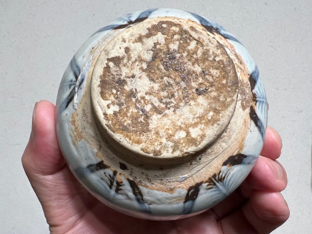 安南 染付 尾長鳥文様 吉祥紋 香合 金直し 骨董 古美術