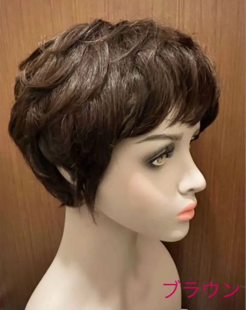 はるきち様☆気品人毛100% つむじ部分手植え ショートウィッグN890