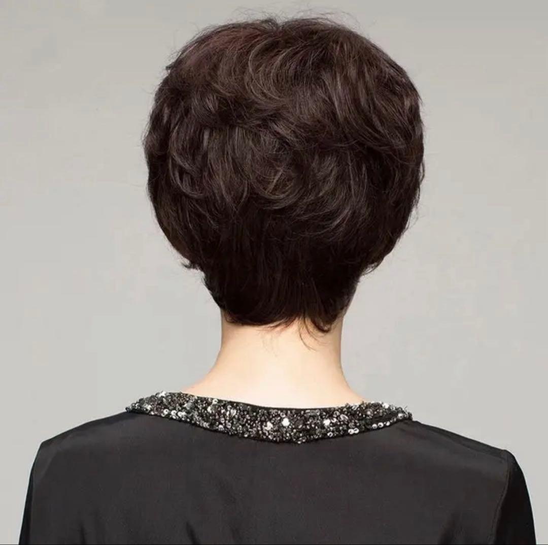 はるきち様☆気品人毛100% つむじ部分手植え ショートウィッグN890