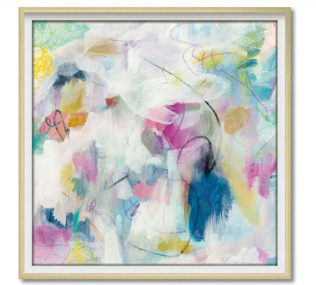 パステルカラー抽象画 モダンアート額縁付き・アブストラクト・ハンドメイド パステルカラー抽象画 モダンアート額縁付き・アブストラクト