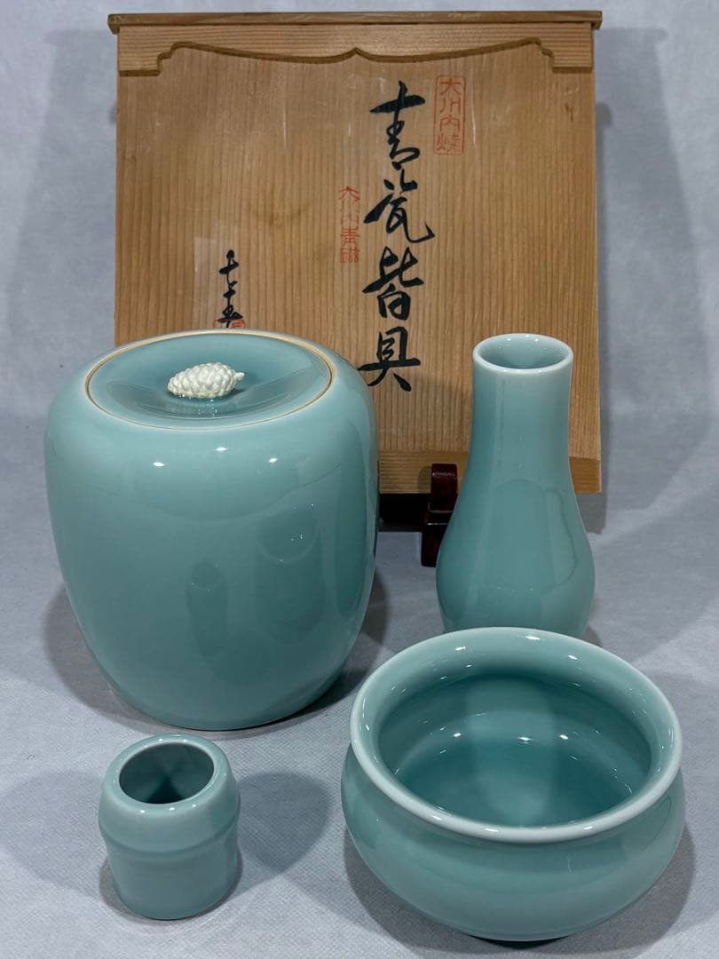 鍋島焼 小笠原長春造 青磁皆具 美品 共箱 茶道具 送料込 - メルカリ