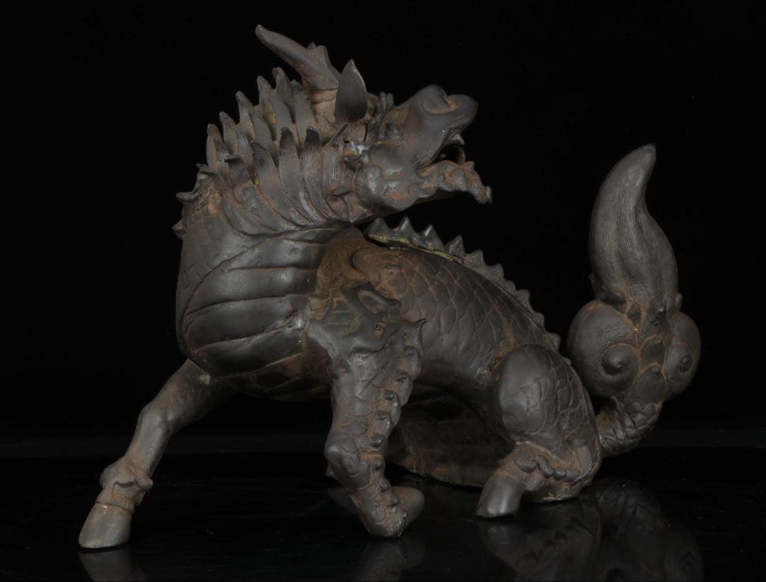 中国古玩 古銅製 麒麟香炉 細密彫刻 霊獣 瑞獣 香道具 唐物 古美術 骨董品