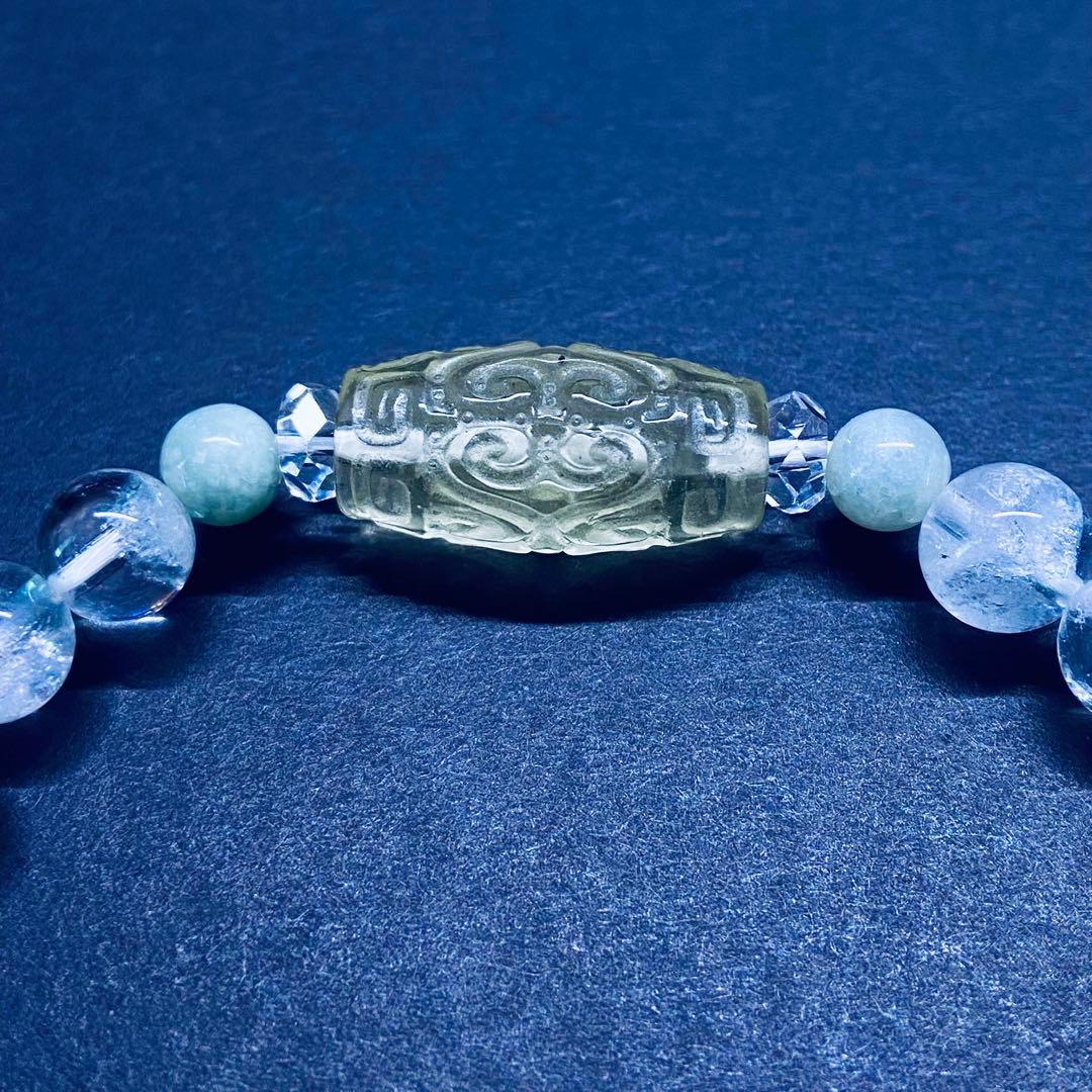 ◆貴少◆リビアングラスの回紋天珠◆ヒマラヤ水晶と糸魚川翡翠ブレス◆