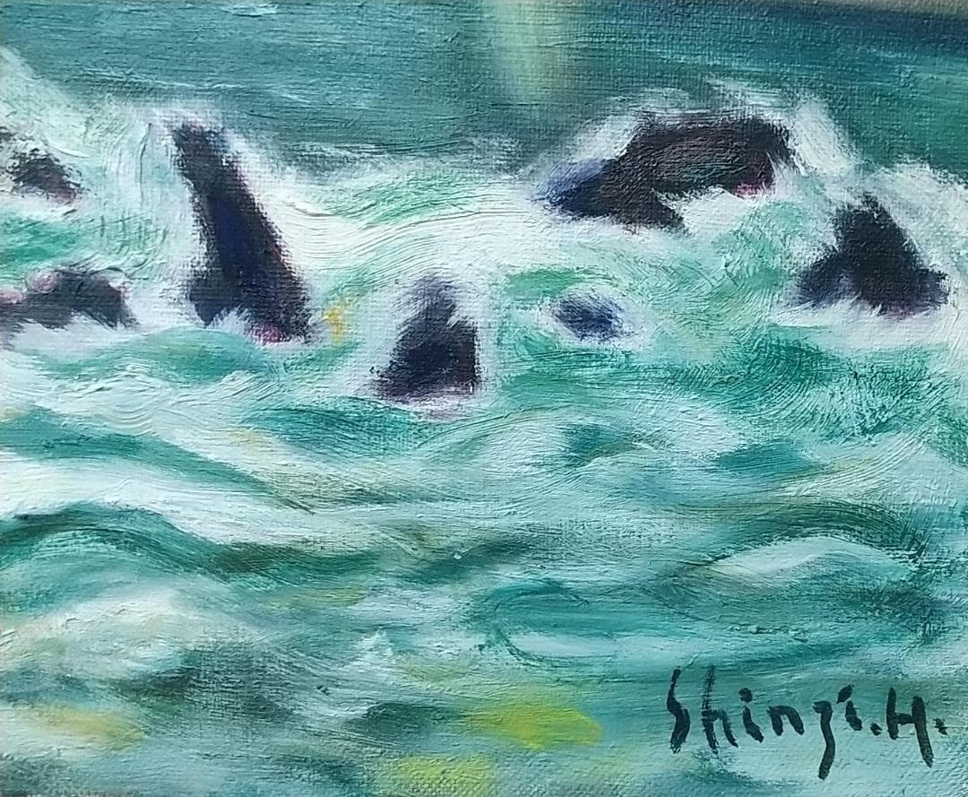 「虹立つ」能登木ノ浦海岸 F6 絵画 油絵