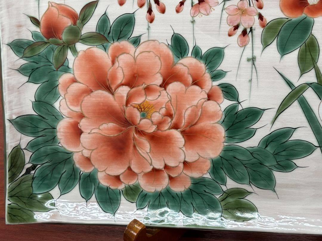 値下【一点物】京焼 清水焼 陶あん 色絵付け 飾り皿 約40cm×54cm 骨董