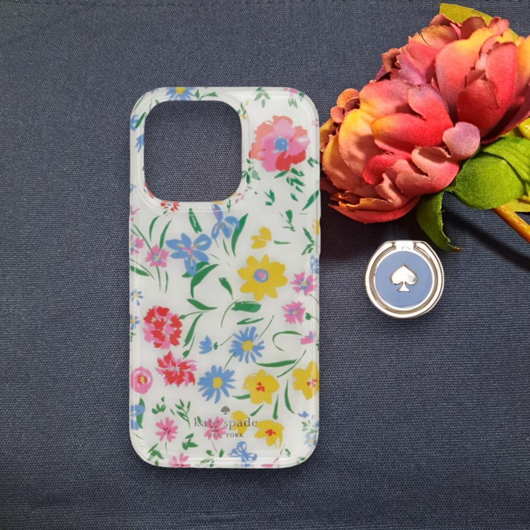 ケイトスペード iPhone14Pro スマホリング付クリームマルチ KB612