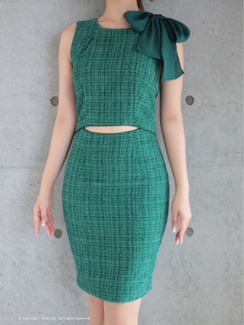 Andy グリーン タイトドレス リボン付き　新品　S