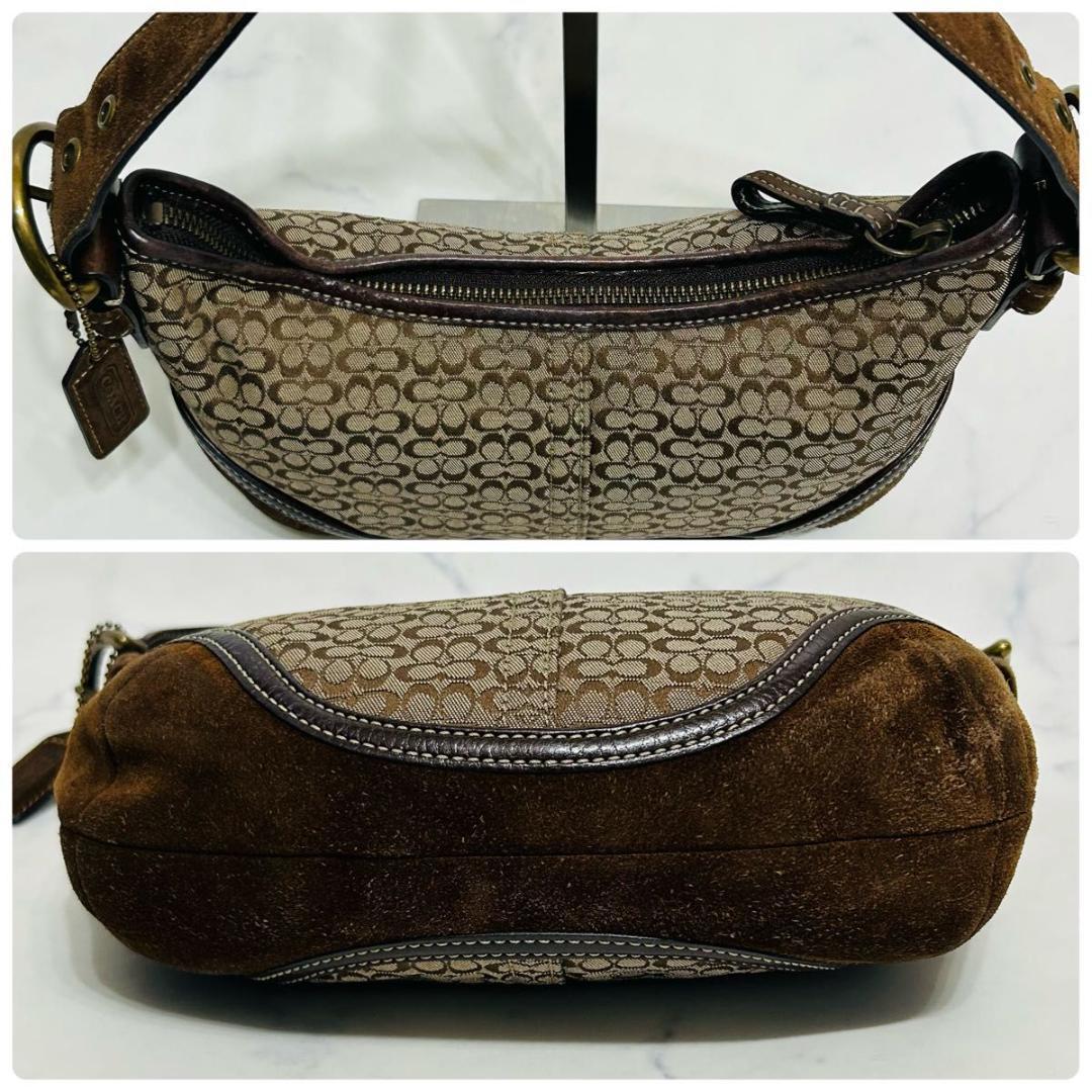 コーチ　ホーボー　ワンショルダーバッグ　スエード　キャンバス　シグネチャー