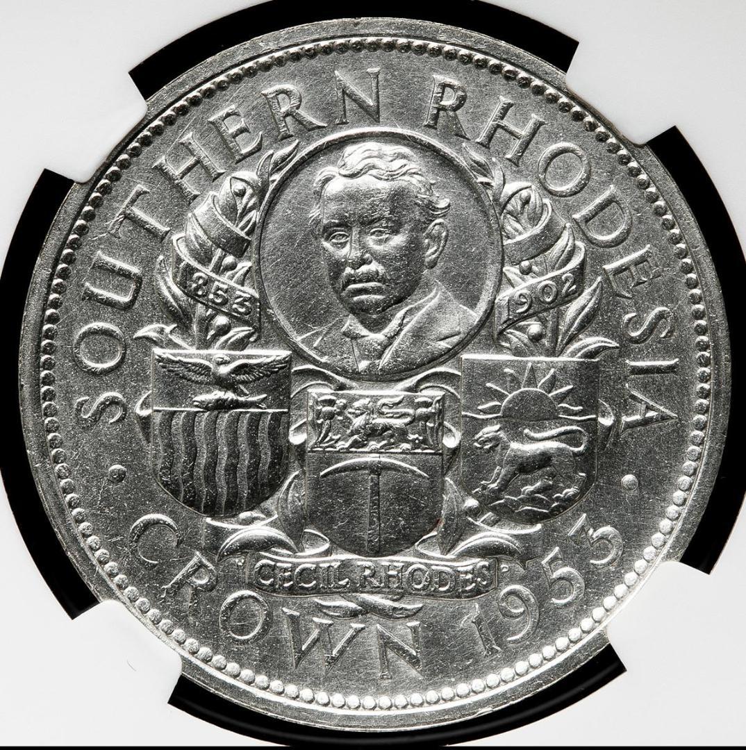 NGC-UNC 洗浄 南ローデシア 1953 エリザベス2世 クラウン 銀貨