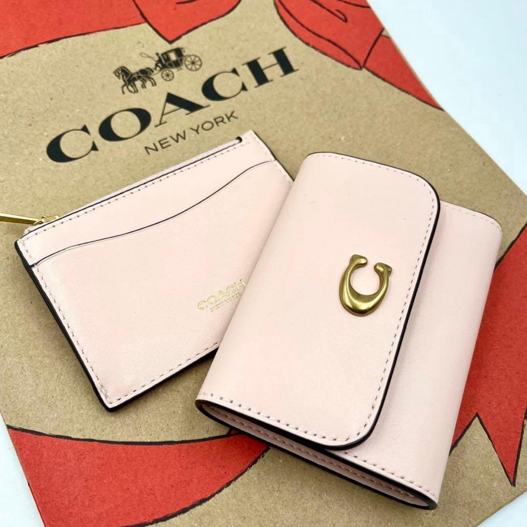 コーチ☆新品☆レザー カードホルダー 三つ折り財布／ブラッシュピンク