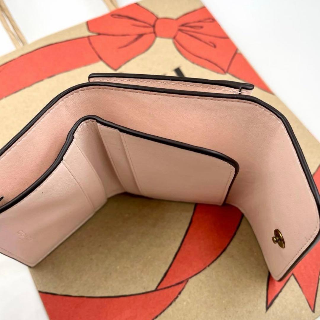 コーチ☆新品☆レザー カードホルダー 三つ折り財布／ブラッシュピンク