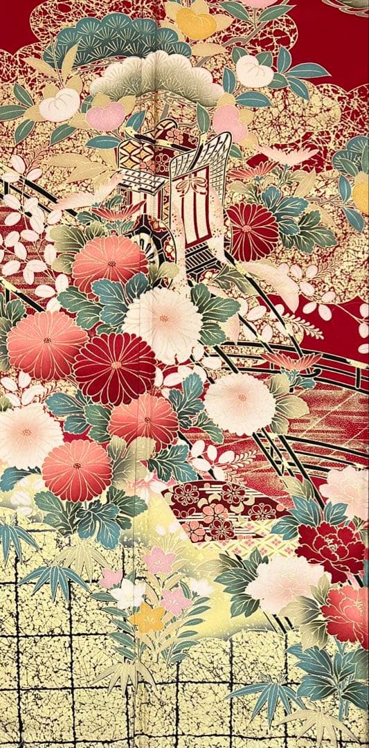 振り袖 フルセット 別誂長襦袢 古典柄 成人式 赤 結婚式 金彩加工 668