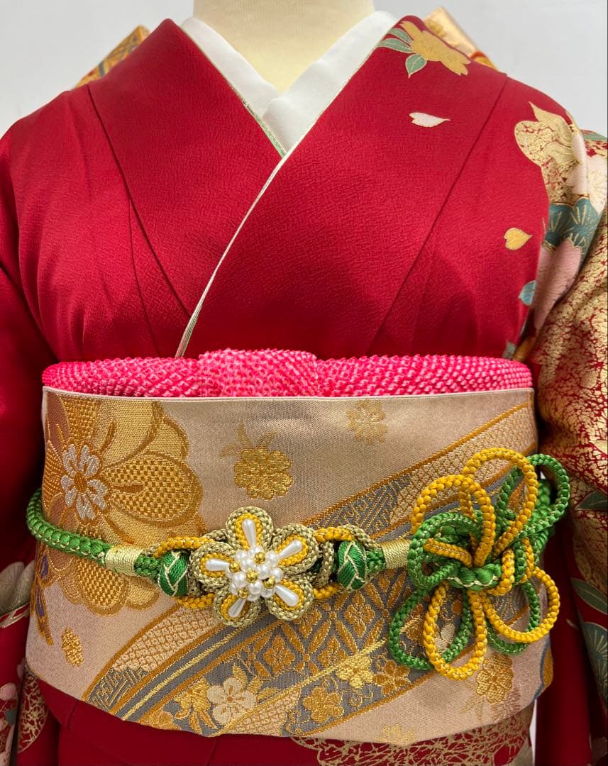 振り袖 フルセット 別誂長襦袢 古典柄 成人式 赤 結婚式 金彩加工 668