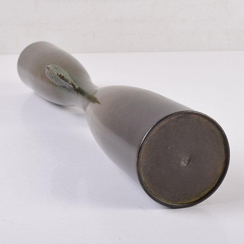 唐銅風炉師　黒瀬宗康作　唐銅　鯉耳花入　共箱　V　R8967