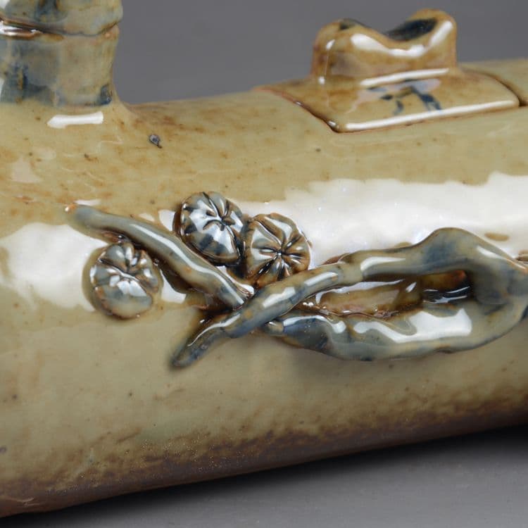 陶器て彫刻竹の節梁を持ちます壺茶壺徳利の置物  現代工芸品  美術品 置物