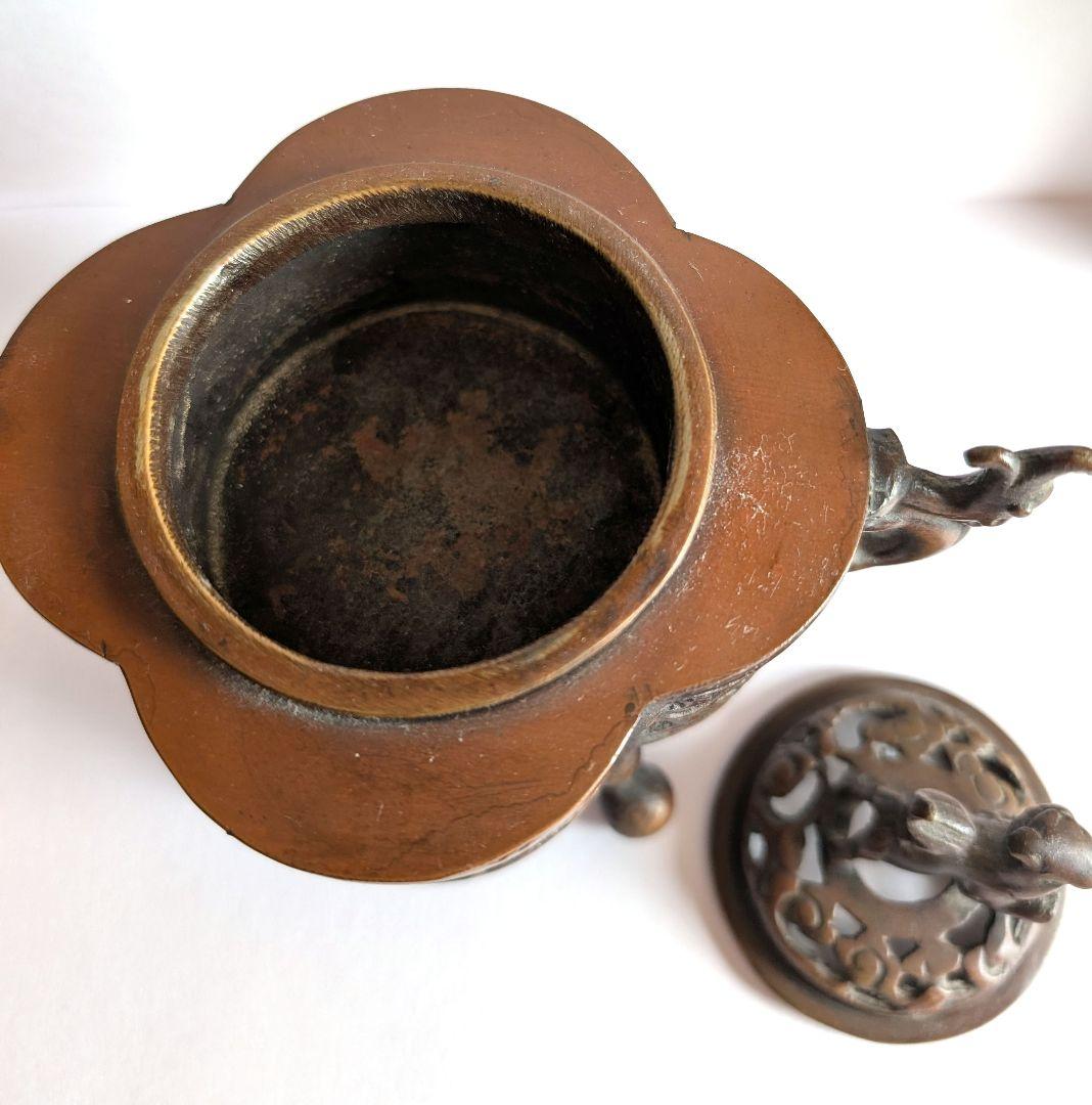 銅製 香炉 ・ 獅子蓋付き香炉 ・大明宣徳年製 刻印有 銅製 香炉 ・ 獅子