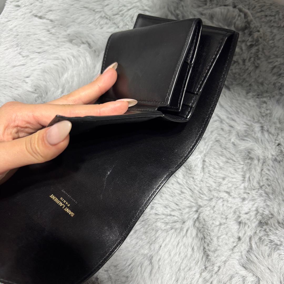 YSL ブラック 三つ折り財布 キルティング イブサンローラン イヴ・サン