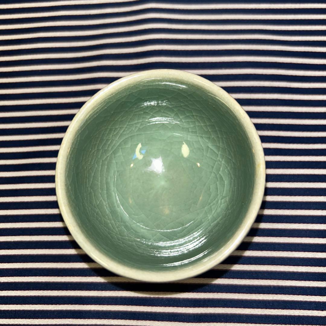 高麗青磁 韓国人間国宝 柳海剛 曇鶴文 煎茶茶碗（ 湯呑）5客 共箱・